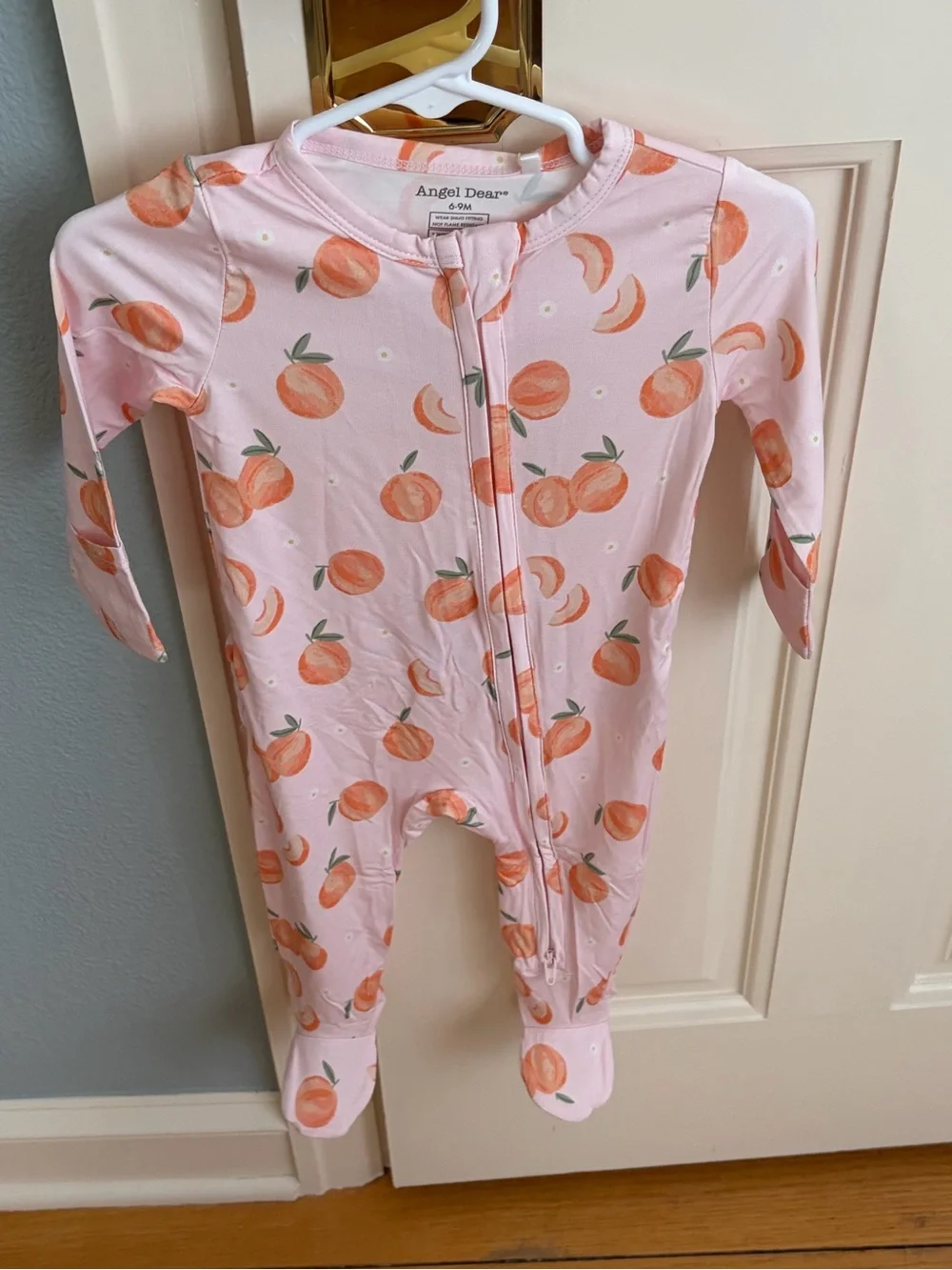 NWT Angel Dear Bamboo Peach Print Ruffle Back Footie Pajama Size 6-9M